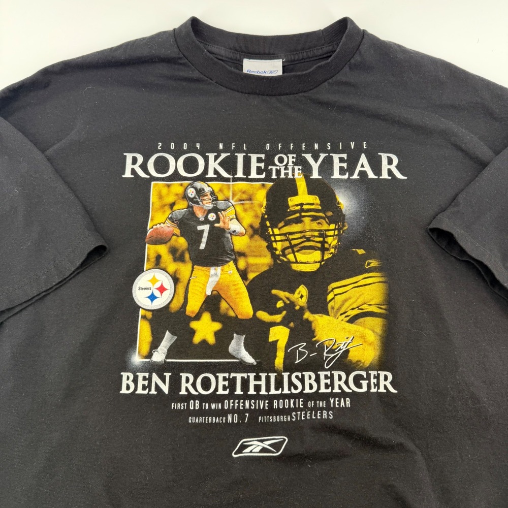Reebok Ben Roethlisberger Steelers Rookie of the Year Graphic Tee XL Black